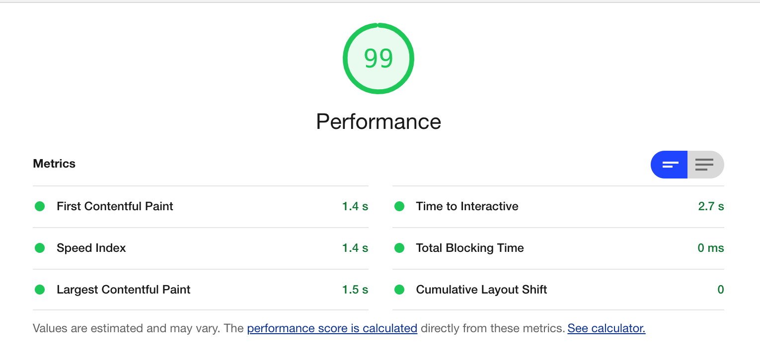 Static generation lighthouse result