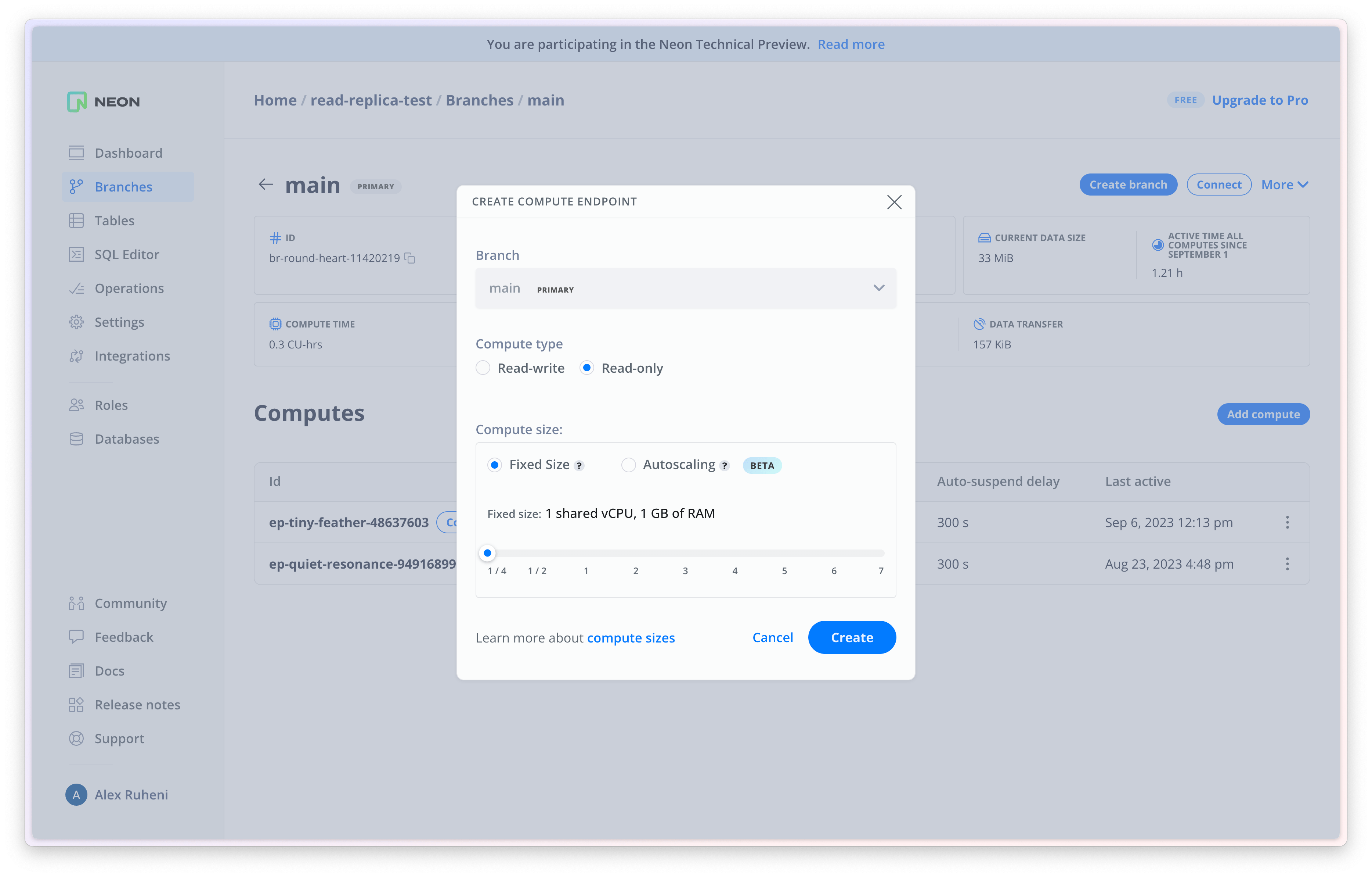 Create a read replica on Neon